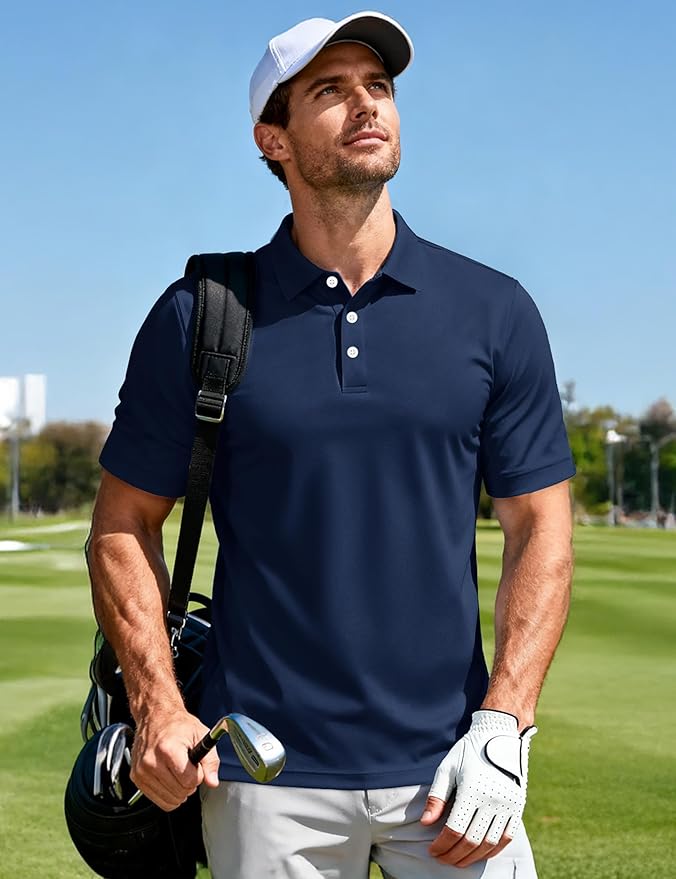 MAGCOMSEN Men's Polo Shirts 3 Buttons Casual Work T Shirts Quick Dry Short Sleeve Golf Shirt Pique Jersey Outdoor Performance