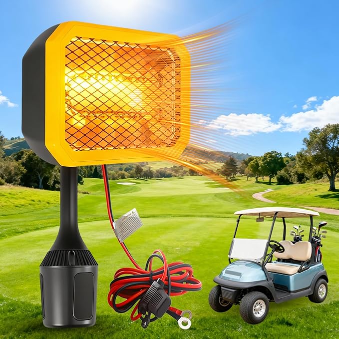 Golf Cart Heater, Battery Operated Heater, 400W Electric Heaters for Golf Cart Accessories, Safe & Quiet Carbon Fiber Heating Golf Cart Warmer, Compatible with Club Car/Yamaha/EZGO