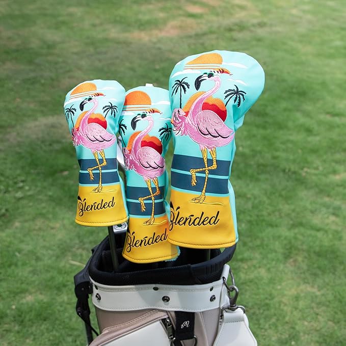 Golf Club Covers Flamingos Driver Cover Fariway Wood Headcover Hybrid Head Cover Leather Golf Headcover Fit All Brand