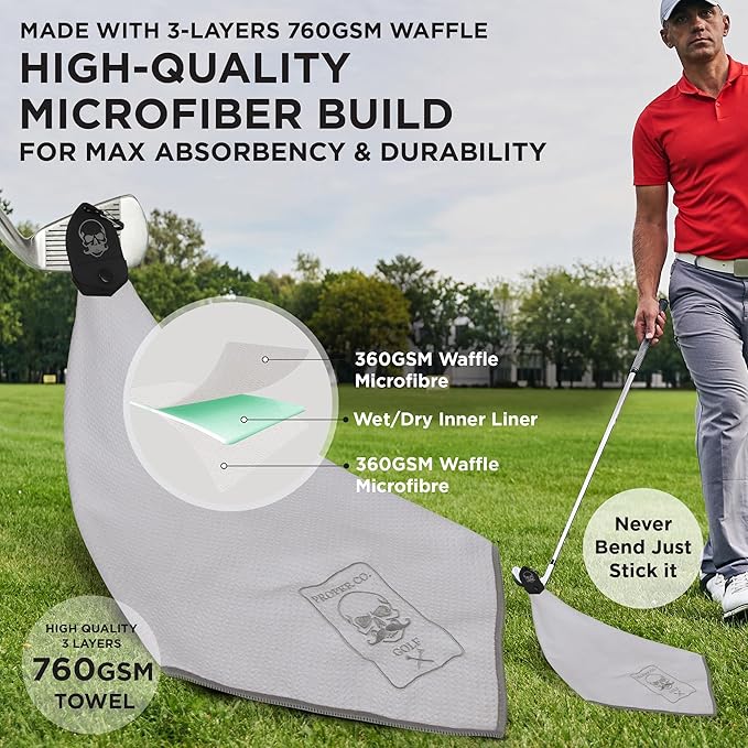 Magnetic Golf Towel (White) Microfiber Golf Towel | Ultra Absorbant Waffle Pattern | Extra Strong Magnet for Golf Cart or Clubs