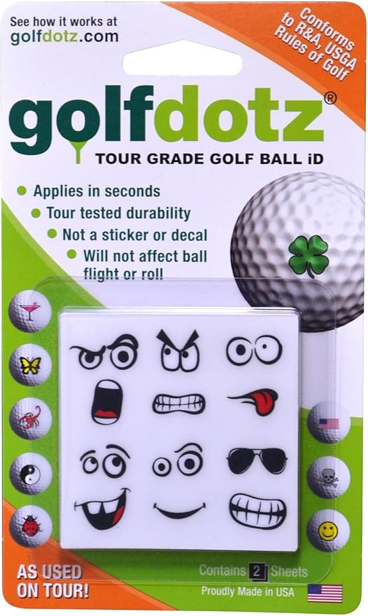 Golfdotz - USGA Rule Conforming Golf Ball Markers, Golf Ball Stickers for Marking Balls, No More Smearing from Stamps, Gifts for Golfers, Dads, and Retirees, (Emoji Collection; 24-32 Count)