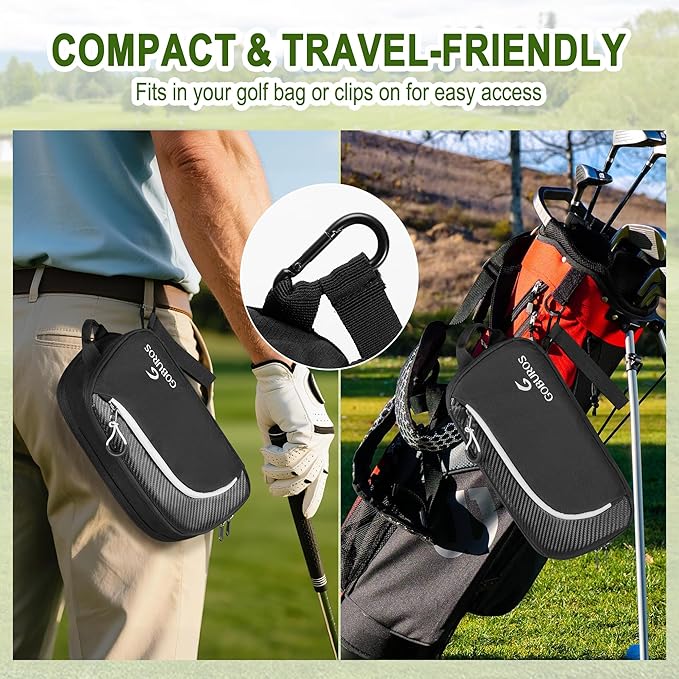 Golf Glove Holder Case with 2 Glove Shaper, Protective Golf Ball Bag Accessory Storage Organizer for Tees Balls Markers, Golf Gifts for Men Women, Black