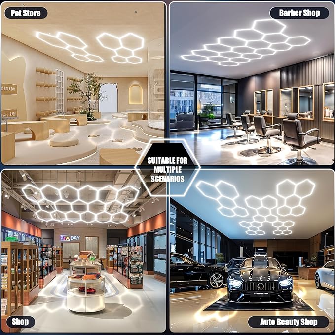 JTT Hexagon Garage Lights, 200W 20000LM 5 Grids 25Pack LED Garage Hexagon Lights, 6500K Super Bright Car Detailing Ceiling LED Shop Light for Warehouse Workshop Gym Basement Car Care Wash Room