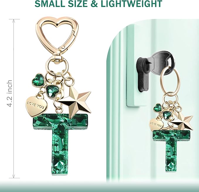 Cute Bling Keychain initial Letter Butterfly Star Pink Purple Gift for Women Girls Bag Cup Charms Accessories