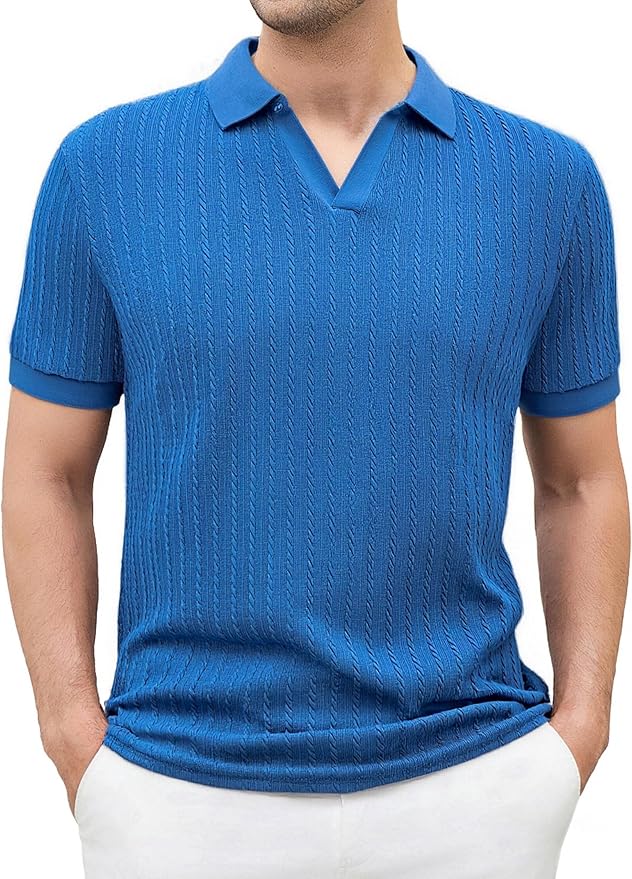 Esabel.C Golf Shirts for Men Dry Fit Performance Short Sleeve Print Moisture Wicking Collared Shirt