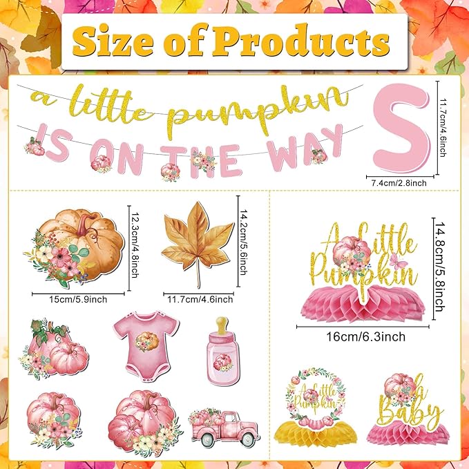 Pumpkin Baby Shower Decorations - 13PCS a Little Pumpkin Is on the Way Baby Shower Banners Hanging Swirls Honeycomb Centerpieces Pink Fall Gender Reveal Party Decorations Decor Supplies