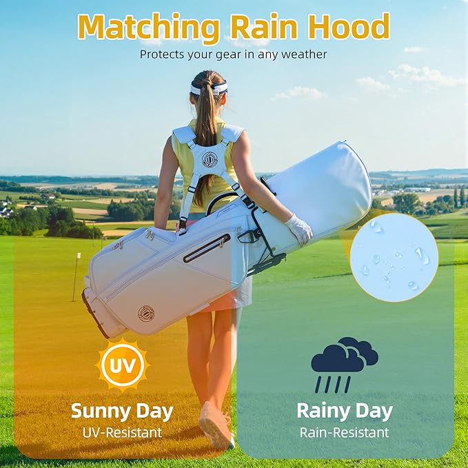 Golf Stand Bag 14 Way, Lightweight Golf Bags for Men Women with Stand, Padded Ergonomic Double Strap, Full Length Dividers, Multiple Pockets, Rain Hood