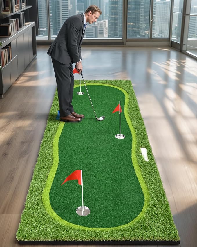 Golf Putting Green, Professional Grade Large Golfing Putting Mats with Sand Pit and Water Hazard for Indoor Outdoor