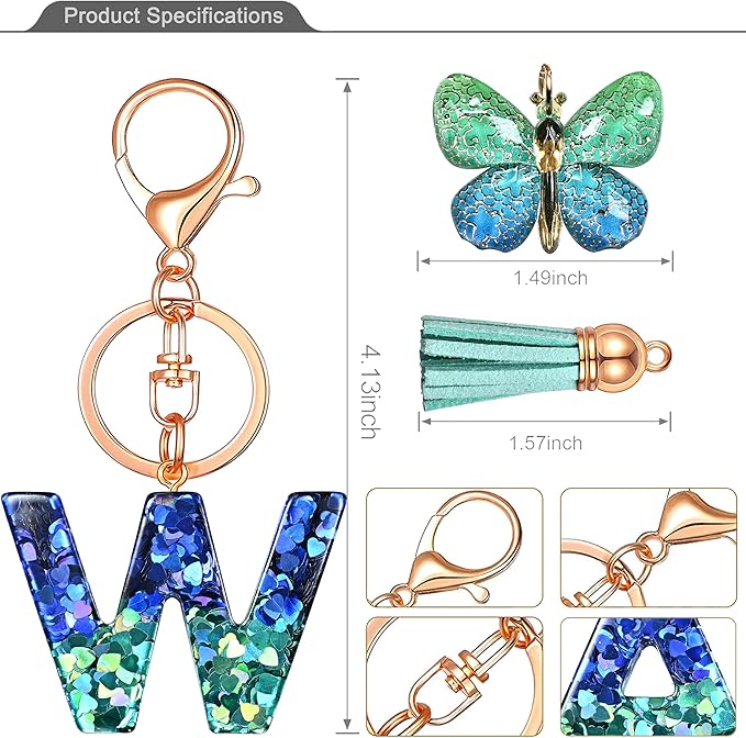 JINGUAZI Initial letter Keychains for Women Tassel Butterfly Pink Purple Cute Car Keychain for Wallet Backpack bag charm