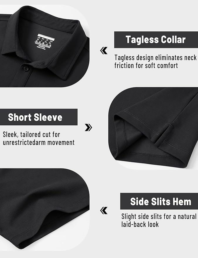 TACVASEN Mens Polo Shirts Short Sleeve Pique 3 Buttons Golf Polo Cooling Performance Moisture Wicking Shirt