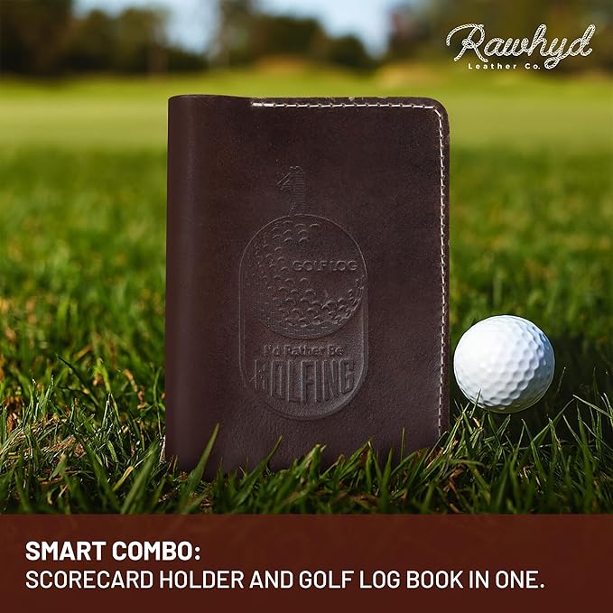 Refillable Golf Scorecard Holder–Full Grain Leather Golf Yardage Book Cover w/Golf Scorecard Book, Pencil Holder & Card Slot–Great Gift for Golfers-Unique Golf Gifts for Men & Women(Pen not included)