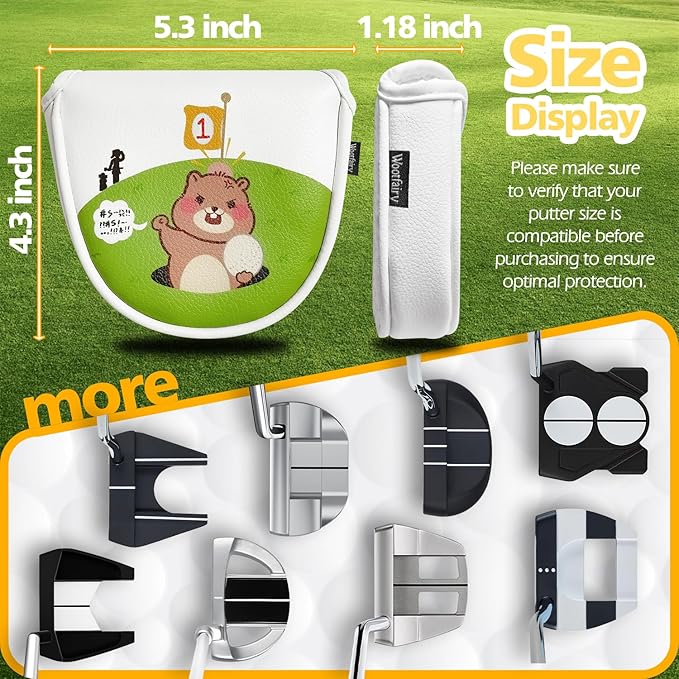 Golf Club Cover for Driver Fairway Wood Hybrid Mallet Putter Cover, Wootfairy Golf Club Headcovers Waterproof Leather White Accessories Compatible with Taylormade Odyssey and More Brand