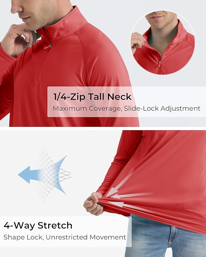 Boladeci Men's UPF 50+ Sun Shirts 1/4 Zip Long Sleeve SPF UV Protection Lightweight Quick Dry Quarter Zip Golf Shirts