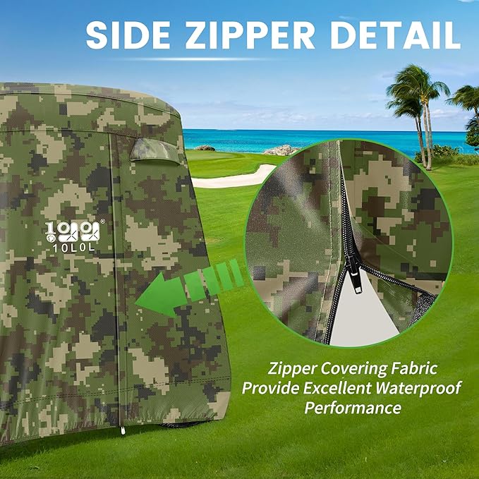 10L0L Golf Cart Cover 2/4/4+2 Passenger for Yamaha EZGO Club Car, Heavy Duty 420D Waterproof Windproof Durable Polyester Golf Cart Cover with 3 Zipper Doors for All-Weather Protection (Black/Silver)