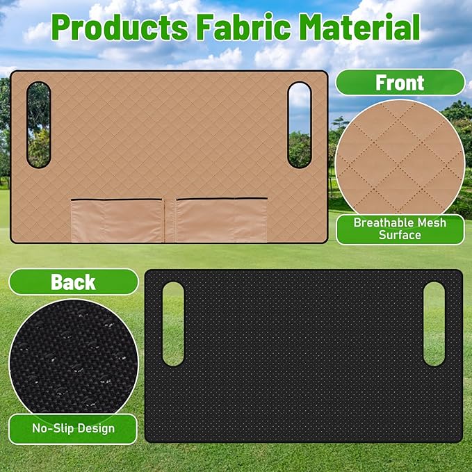Kaskawise Golf Cart Seat Covers,Universal Golf Cart Seat Towel Blanket with 4 Front Pockets & Nonskid Bottom Fits for EZGO, Yamaha, Club Car DS Precedent and More 2 Person Seats Golf Carts (Brown)