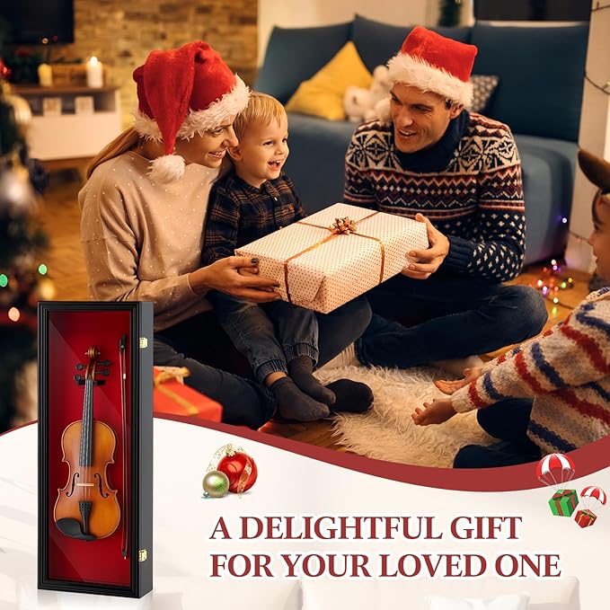 33.25'' Violin Display Case with Bow Holder and Lock Violin Case Hanger Stand Wall Mounted Shadow Box for Guitar Fiddle Ukulele with Acrylic Transparent Door for Christmas Collector Gift