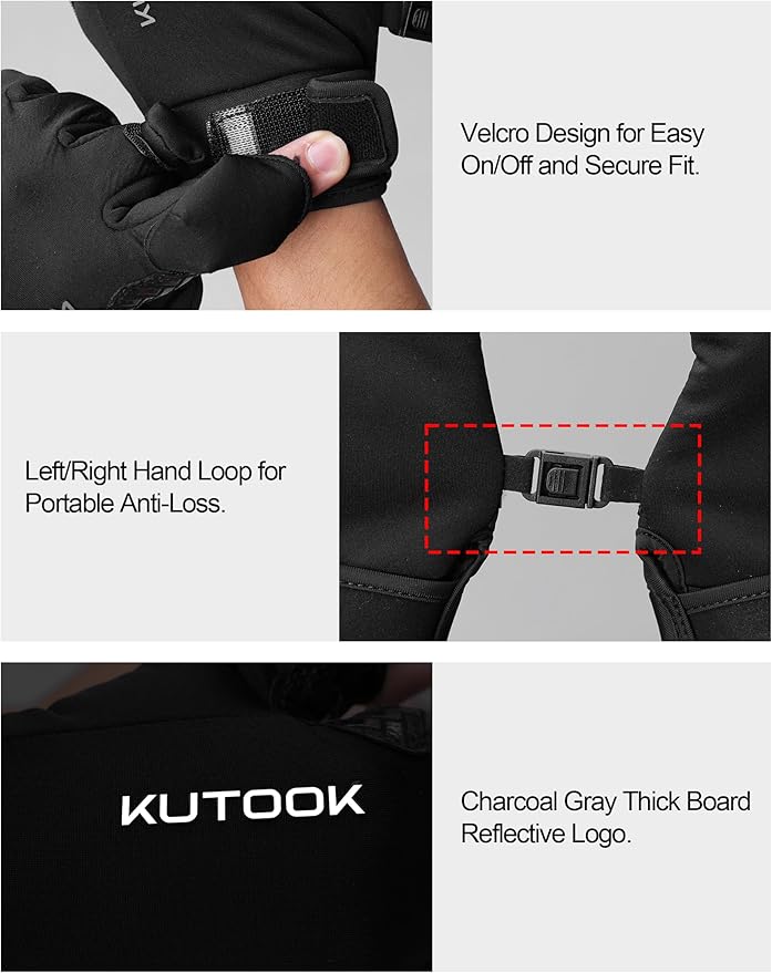KUTOOK Winter Fishing Gloves for Men& Women Waterproof Glove Cold Weather Hunting Photography Shooting Hiking