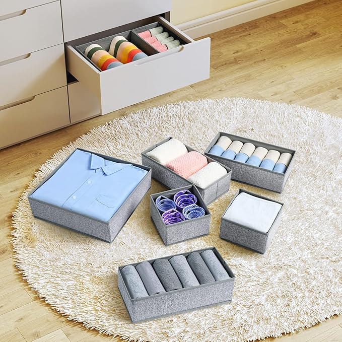 DIMJ Drawer Organizer Clothes 12 Pack - Foldable Baby Organizers and Storage & Dresser Organizer for Bedroom, Closet - Nursery Organization Dresser Dividers for underwear, Sock,Bra, Belt, Tie, Gray