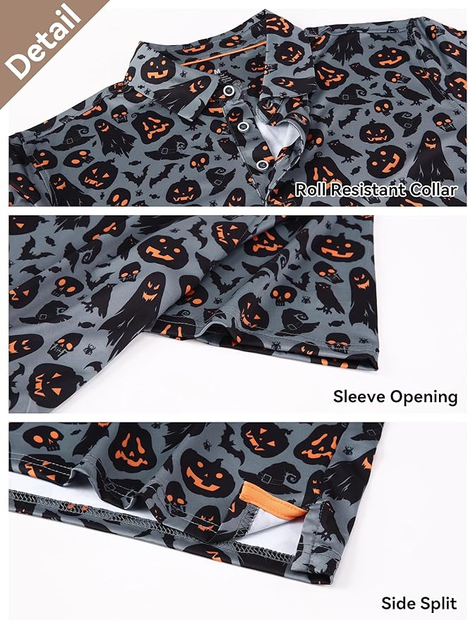Esabel.C Golf Shirts for Men Dry Fit Performance Short Sleeve Print Moisture Wicking Collared Shirt