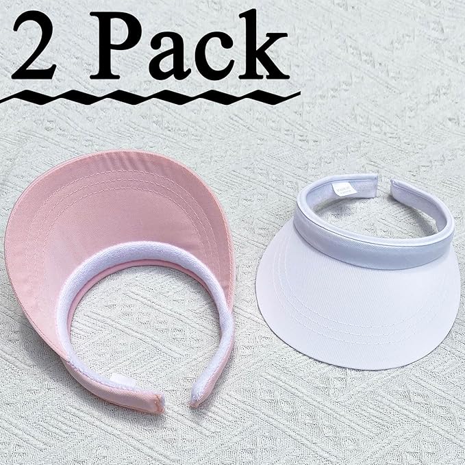 2 Pack Visor Women Men Sun Hat Clip On Visors Adjustable Sport Wide Brim Cap
