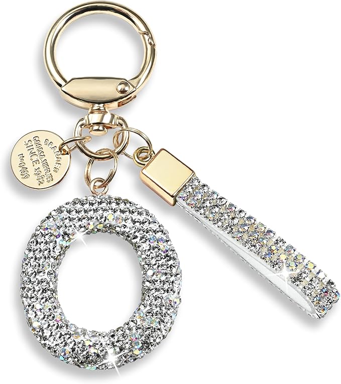 Pink Blue White Initial Letter Keychain Gift for Women Girls Bling Sparkly Cute Backpack Car Key Accessories Lanyard