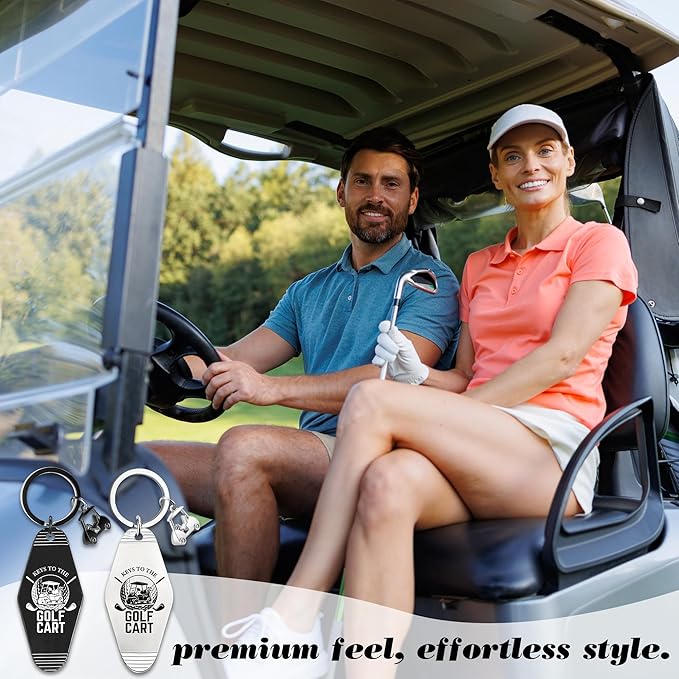 2pcs Golf Cart Keychain for Golfer, Retro Metal Car Accessories, Funny Golf Birthday Gifts Key Ring for Men Father Husband