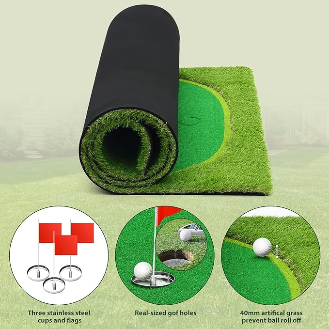 Nice C Putting Green Indoor, Putting Green, Golf Simulators for Home, Golf Putting Mat, Putting Mat Putting Green Outdoor, Challenge Putting Cup, 3 Holes, Flags, and Slope