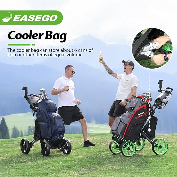 Golf Push Cart 4 Wheel : Golf Walking Carts with Phone Holder/Cup Holder/Umbrella Holder/Foot Brake/Cooler Basket 3 Wheel Superlite Golf Pull Cart All-Terrain Golf Caddy Carts