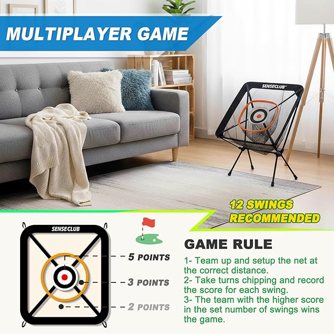 Foldable Chipping Net with Mat & Balls, Heavy-Duty Practice Golf Net Chipping Target, Backyard Golf Game & Gifts