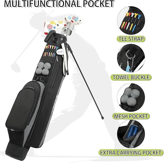 Golf Stand Bag,Lightweight Small Golf Bag,Medium Golf Carry Bag, 2-3Way Divider Men and Women with Adjustable Shoulder Strap Multiple Pockets with Golf Putter Covers