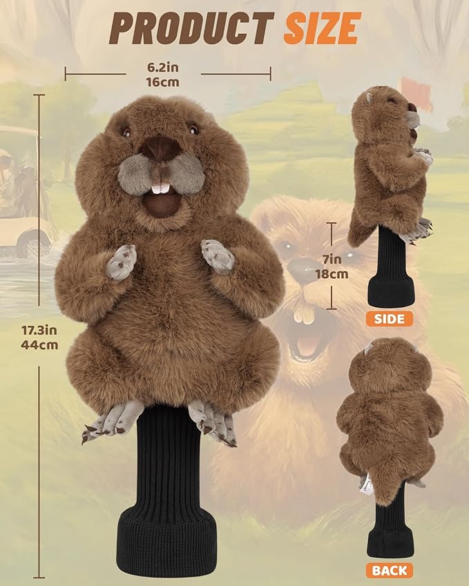 Big Teeth Funny Plush Driver Headcover Animal, Groundhog Gopher Penguin Driver Head Cover for 460cc Club, Sloth Leprechaun Crocodile Golf Head Covers for Woods and Driver Protector