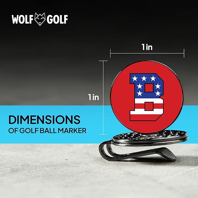 Wolf Golf Towels Golf Ball Marker Hat Clip | USA Monogram | 1 Magnetic Clip + 3 Ball Markers | Patriotic Golf Accessories for Men & Women