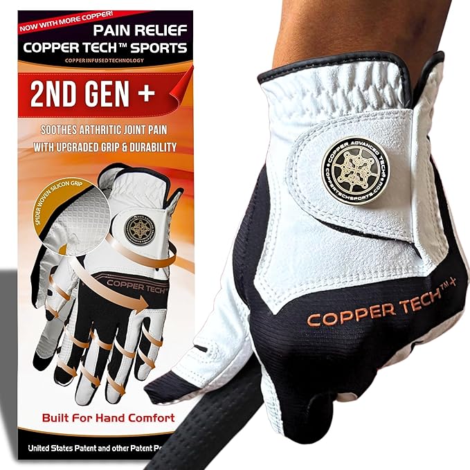 Copper Tech Golf Gloves Men Right Handed Golfer or Left Handed Golfer (2nd Gen) | Copper Compression Joint Support Golf Glove