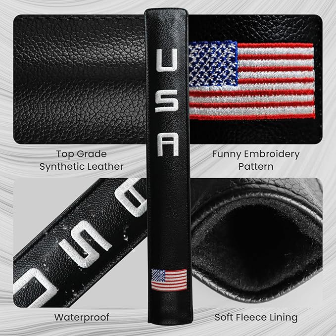 FINGER TEN Golf Alignment Stick Cover Headcover Rods Holder Case Leather 14''× 2'' in USA Black White Green Hold at Least 2 Sticks