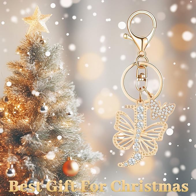 Gold Plated Alphabet Initial Letter Keyring Keychain for Women Girls Crystal Key Chains for Wallet Backpack Bag Charm