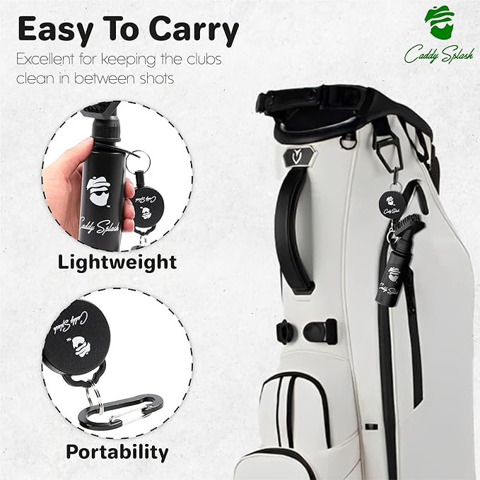 Caddy Splash Golf Club Brush Cleaner with Water - Heavy Duty Retractable Clip- Squeeze Bottle for Easy Cleaning with Nylon Bristles- Holds 4 Oz Water - Golf Accessories for Men- USA Company
