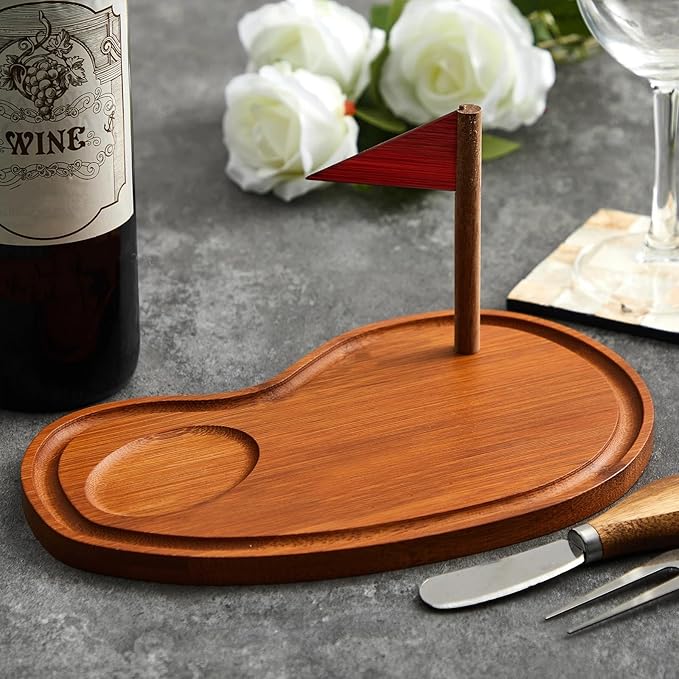 Golf Cheese Board Gift Set Party Favor Prizes Charcuterie Wood Board with Knives and Box Father Day Gift for Dad Grandpa Party Tournament Game(9.8" x 7.7", Carbonized Color)