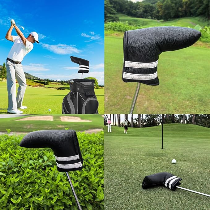 Golf Club Covers,4pcs or 1pc Golf Headcovers for Woods and Driver Fairway Hybrids Women Men - Premium PU Leather with Interchangeable Tags & Magnetic Blade and Mallet Putter Covers