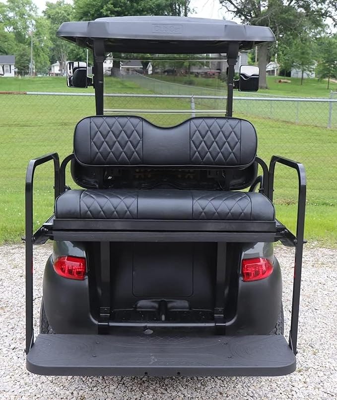 Huskey 4PCS Golf Cart Front/Rear Seat Covers for Club Car Precedent 2004+ G&E Models Custom Two-Tone Black Diamond Stitching with Black Piping,Marine Grade Vinyl Material,Staple On Design
