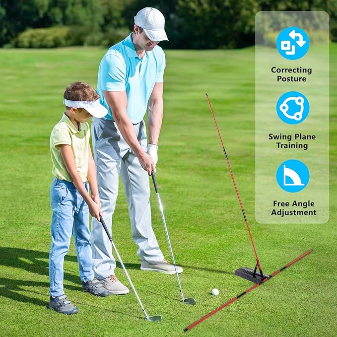 Golf Alignment Stick Holder, Golf Swing Plane Trainer with 7 Adjustable Angles for Aiming, Putting, Full Swing Trainer, Posture Corrector Golf Swing Trainer with Metal Sticks