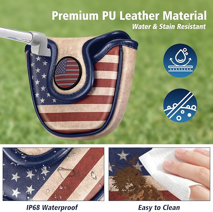 Golf Club Head Cover, Premium Leather Elegant Embroidery Fairway Wood Headcover Interchangeable No. Tags 3 4 5 7 X, Mallet Putter Cover with Magnetic Closure