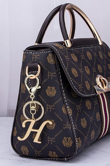 Cute Stainless Steel Gold Initial Letter Keychain for Women Girl, Charms for Key Handbag Backpack Bag, Personalized Gift