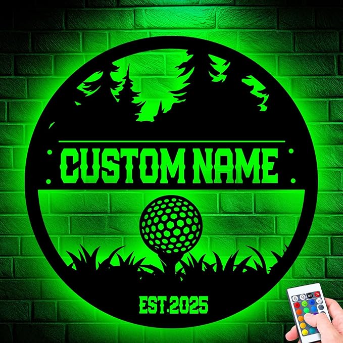 Custom Golf Player Metal Sign, Personalized Wall Art with LED Lights, Unique Home Decor Gift for Golf Enthusiasts, Stylish Hanging Decoration for Offices or Man Caves