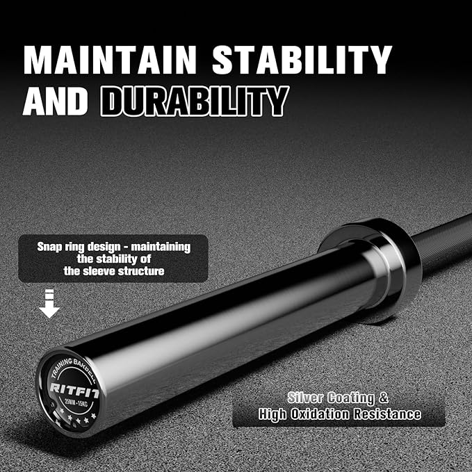 RITFIT 7FT Olympic Barbell for Strength and Weightlifting Training - 2 Inch Olympic Bar for Squat, Deadlift, Bench Press, Curl, Overhead Press - 500lbs/1000lbs/1500lbs Capacity