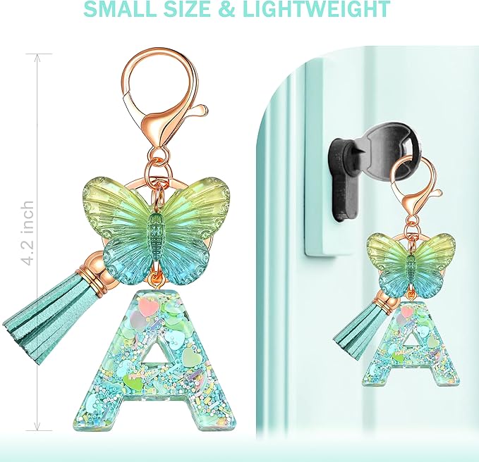 JINGUAZI Initial letter Keychains for Women Tassel Butterfly Pink Purple Cute Car Keychain for Wallet Backpack bag charm