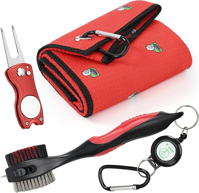 Mile High Life Printed Golf Towel(16"x24"), Brush Tool Kit, Divot Repair Tool, Microfiber Towel，Brush with 2FT Retractable Cord, Repair Tool w Magnetic Golf Ball Marker