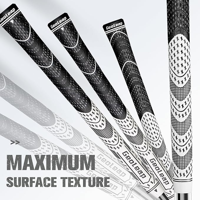 Geoleap Golf Grips Set of 13- Cord Rubber Compound Material, Hybrid Golf Club Grips, All Weather Performance.