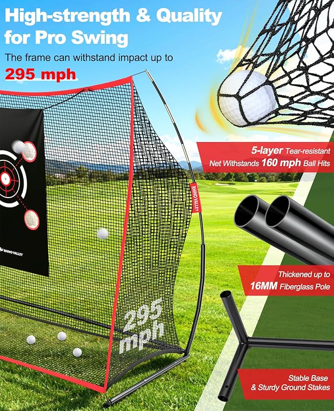 Golf Net, 10×7ft Heavy Duty Golf Hitting Nets with Mat Targets Tees Balls Carry Bag, Golf Practice Equipment Net for Indoor/Outdoor Backyard Driving Chipping Swing Training, Gifts for Men Golfer