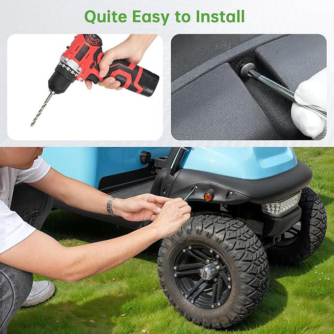 10L0L 4PCS Golf Cart Fender Flares for Yamaha G29, EZGO TXT/RXV, Club Car DS/Precedent - Heavy Duty ABS Plastic Mud Guards with Reflectors & Stainless Steel Hardware