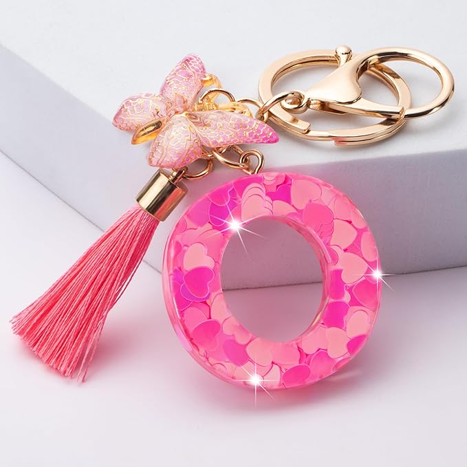 Suweibuke Colourful Cute Initial Letter Keychains for Women Girls with Tassel Butterfly, Charm for Purse Handbags Backpacks